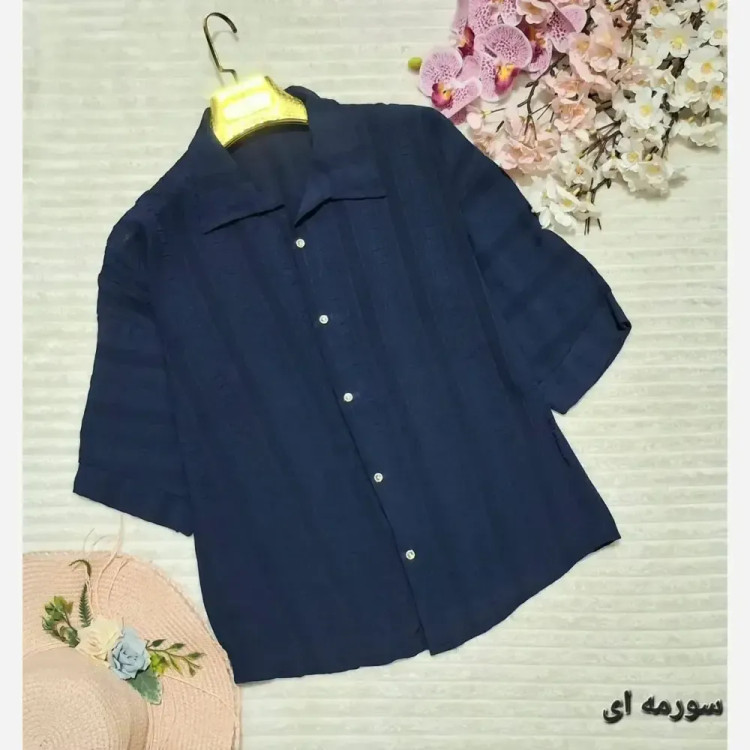 شومیز باکسی زنانه جنس شنل لخت آستین سه ربع فری سایز