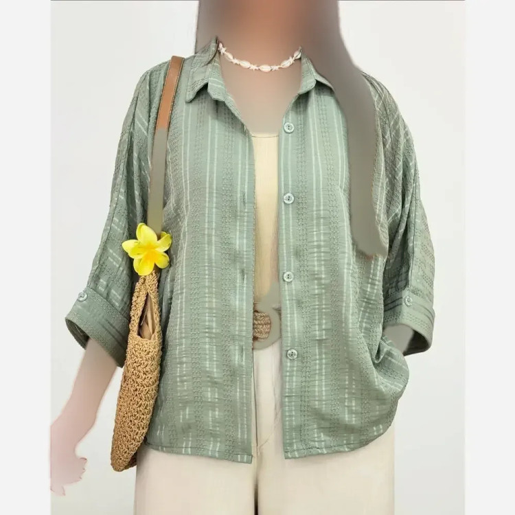 شومیز باکسی زنانه جنس شنل لخت آستین سه ربع فری سایز