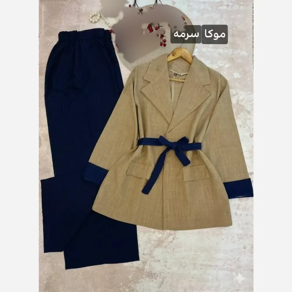 کت شلوار زنانه مزونی مدل موژان جنس صوفیا ژاکارد درجه یک سایز 38 تا 50