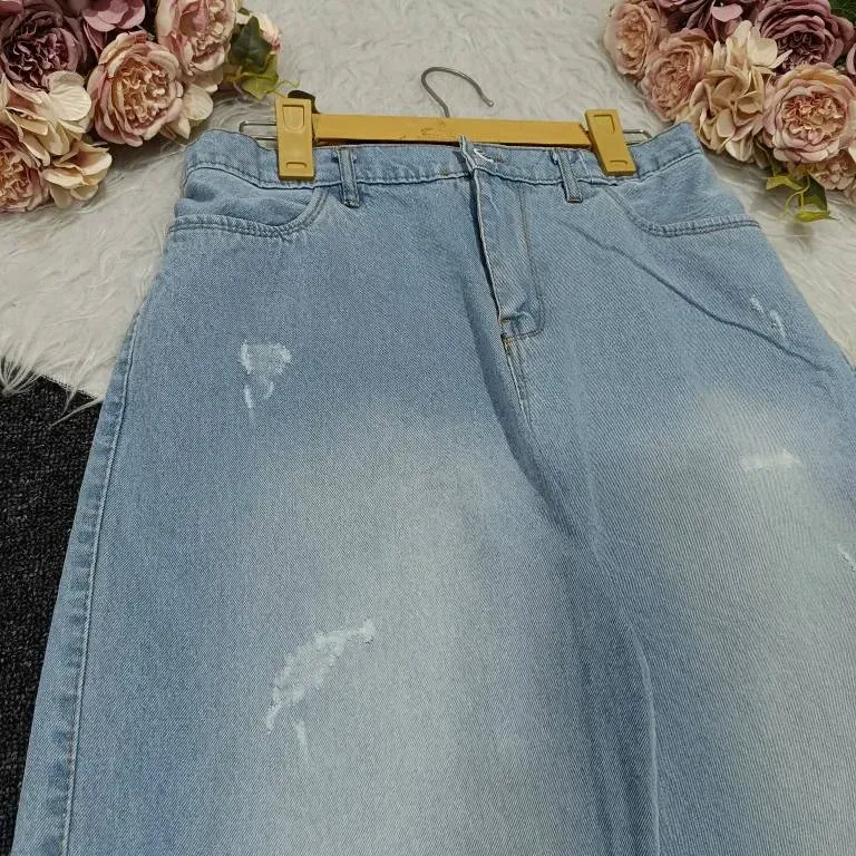 شلوار جین زنانه مدل واید بگ کمر کش قد 90