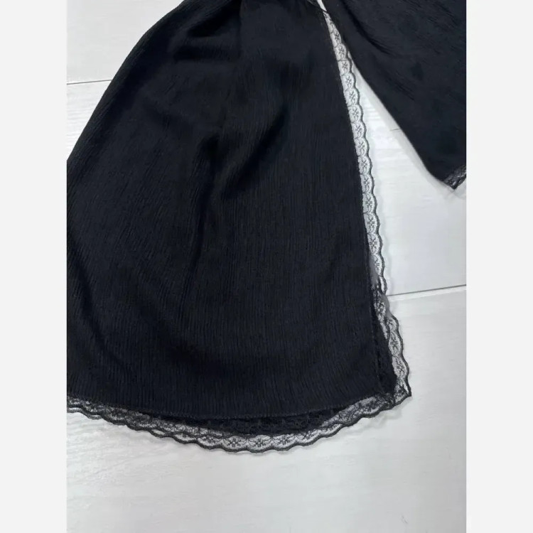 شال پلیسه لبه توری مشکی مجلسی ابعاد 60 در 180 سانتیمتر