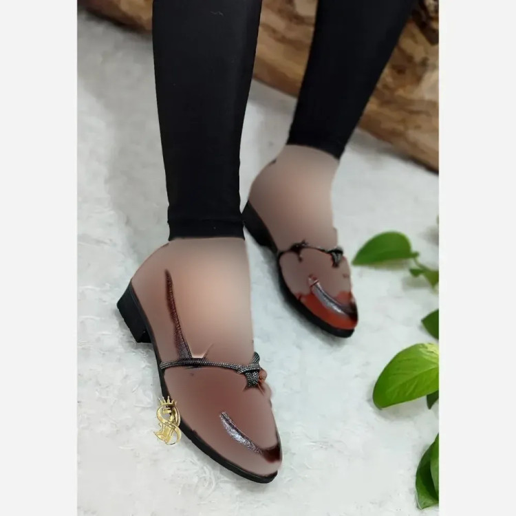 کفش کالج طبی زنانه مدل پاپیون نگینی جنس چرم سوگو با زیره طبی