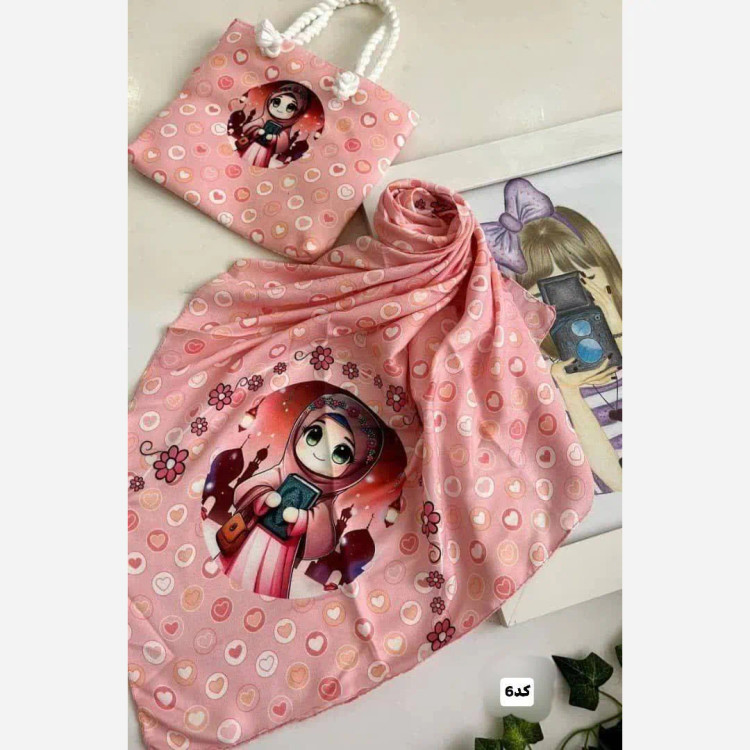 ست کیف و روسری بچگانه با کیف مخمل چاپی و روسری نخی قواره 90