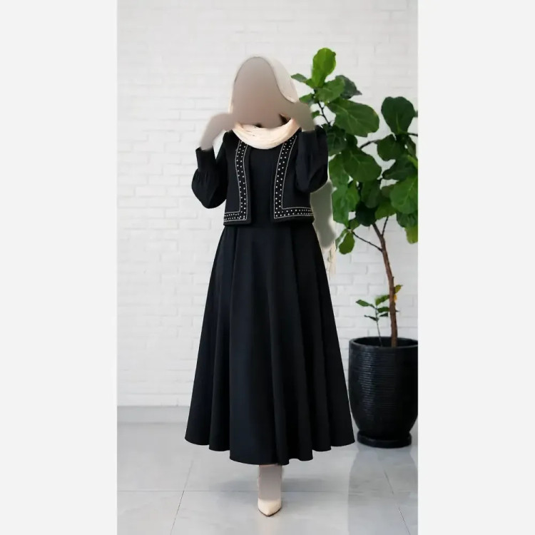 ست دو تیکه پیراهن الیزه و جلیقه مازراتی مجلسی گلدوزی شده سایز 40 تا 48
