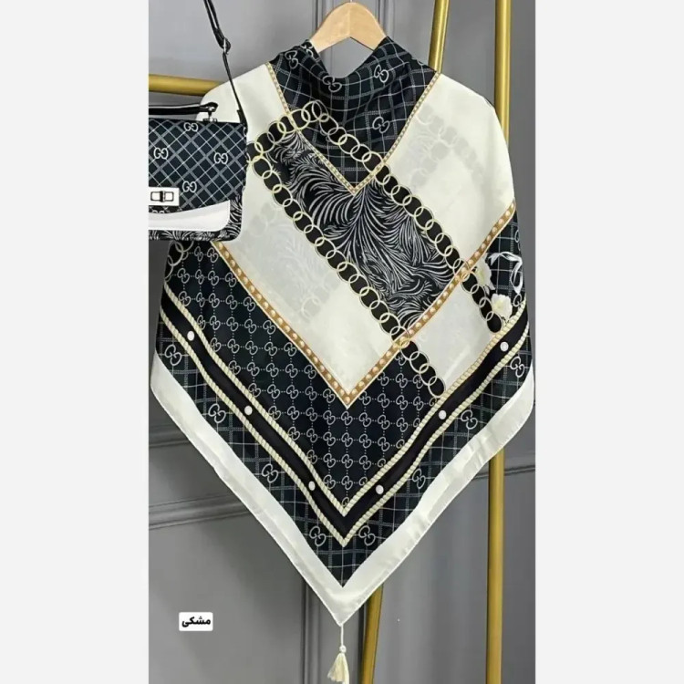 روسری نخی قواره 130 طرح گوچی پاپیون منگولهدار
