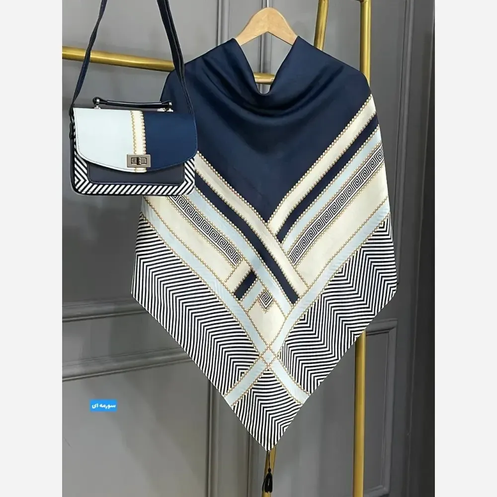 ست کیف و روسری ورساچه مدل تیبا جنس مخمل و چرم با روسری نخی منگولهدار