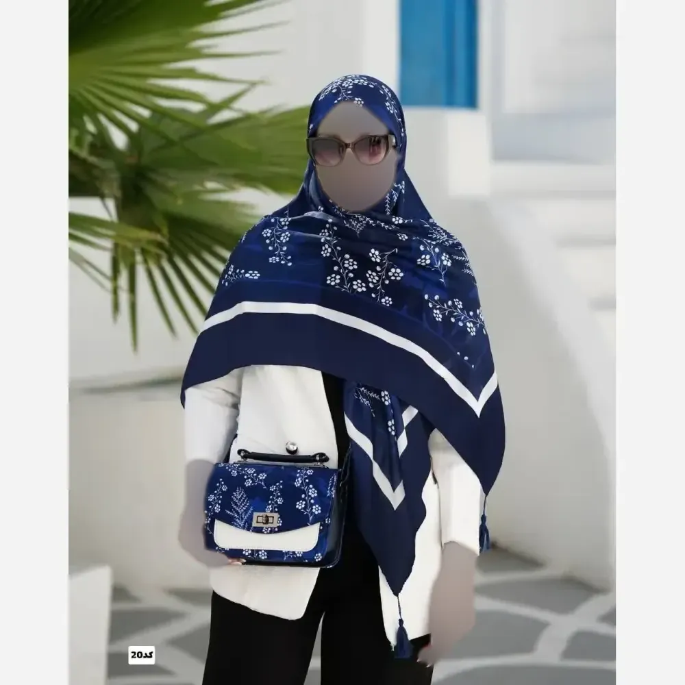 ست کیف و روسری گلسا جنس مخمل و چرم صنعتی با روسری نخی منگولهدار