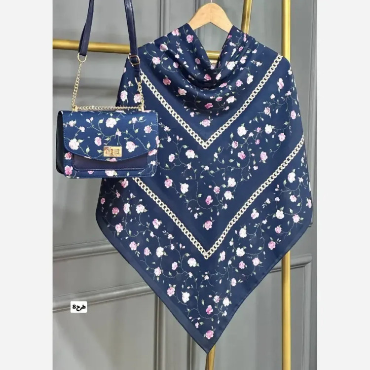 ست کیف و روسری گلسا جنس مخمل و چرم صنعتی با روسری نخی منگولهدار