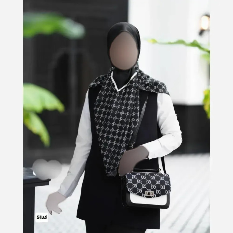 ست کیف و روسری گوچی با کیف مخمل و چرم و روسری نخی منگولهدار قواره 130