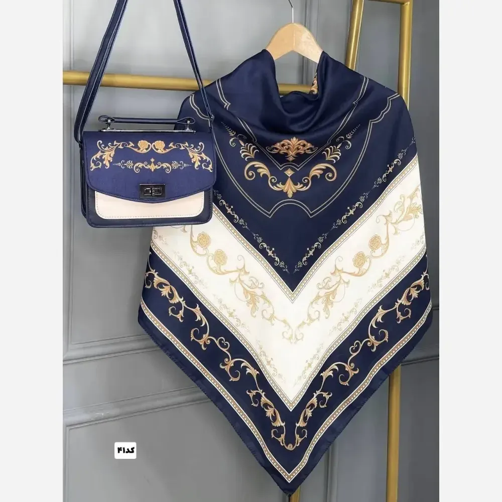 ست کیف و روسری زنانه مدل سلینا با کیف مخمل و چرم و روسری نخی منگولهدار