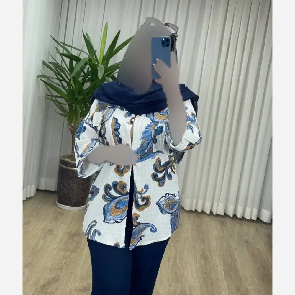 شومیز مانتویی زنانه مدل ترمه جنس السا ایتالیایی فری سایز