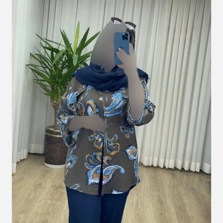 شومیز مانتویی زنانه مدل ترمه جنس السا ایتالیایی فری سایز