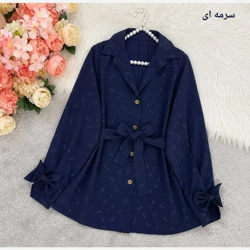 شومیز پاپیونی کمربند دار زنانه جنس ینزی فری سایز تا 48