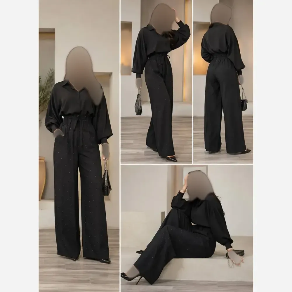 شلوار بگ زنانه کرسپو نگین دار فری سایز تا 50
