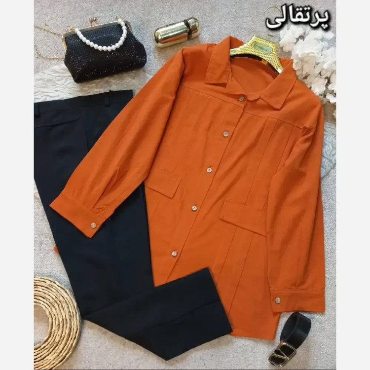شومیز زنانه مدل برلیان جنس کتان لنین رنگ شیری سایز فری 38 تا 46