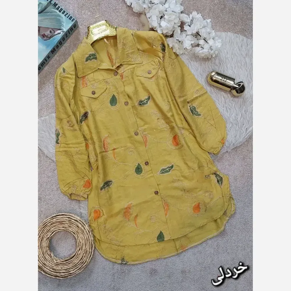 شومیز زنانه مدل سپیدار جنس کرسپو خامه دوزی شده دکمه دار