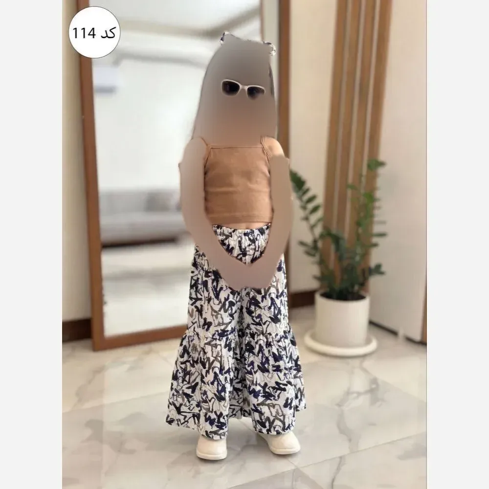 ست تاپ فانریپ و شلوار نخی دخترانه مدل موبینا خنک و قواره دار