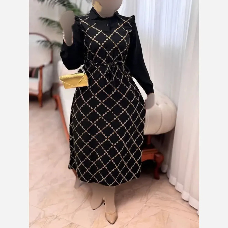پیراهن بلند زنانه مدل ماهرو جنس اسکادا رنگ مشکی سایز فری 38 تا 48