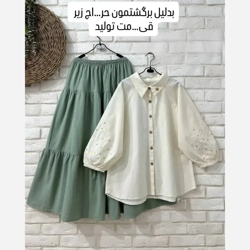 ست شومیز و دامن لینن گلدوزی شده زنانه مدل گلناز سایز بزرگ تا 48
