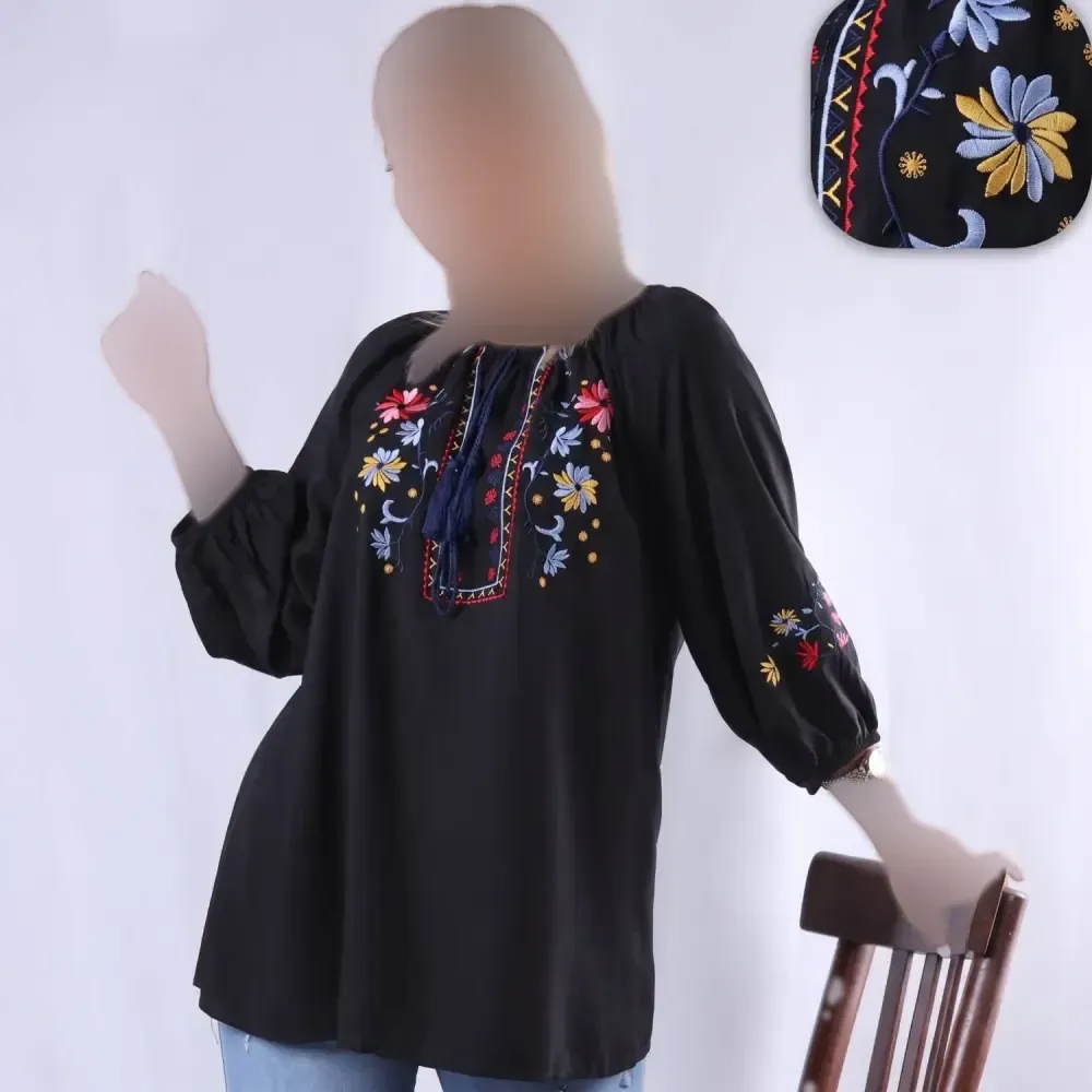 شومیز زنانه گلدوزی شده مدل مارال جنس شانتون فری سایز