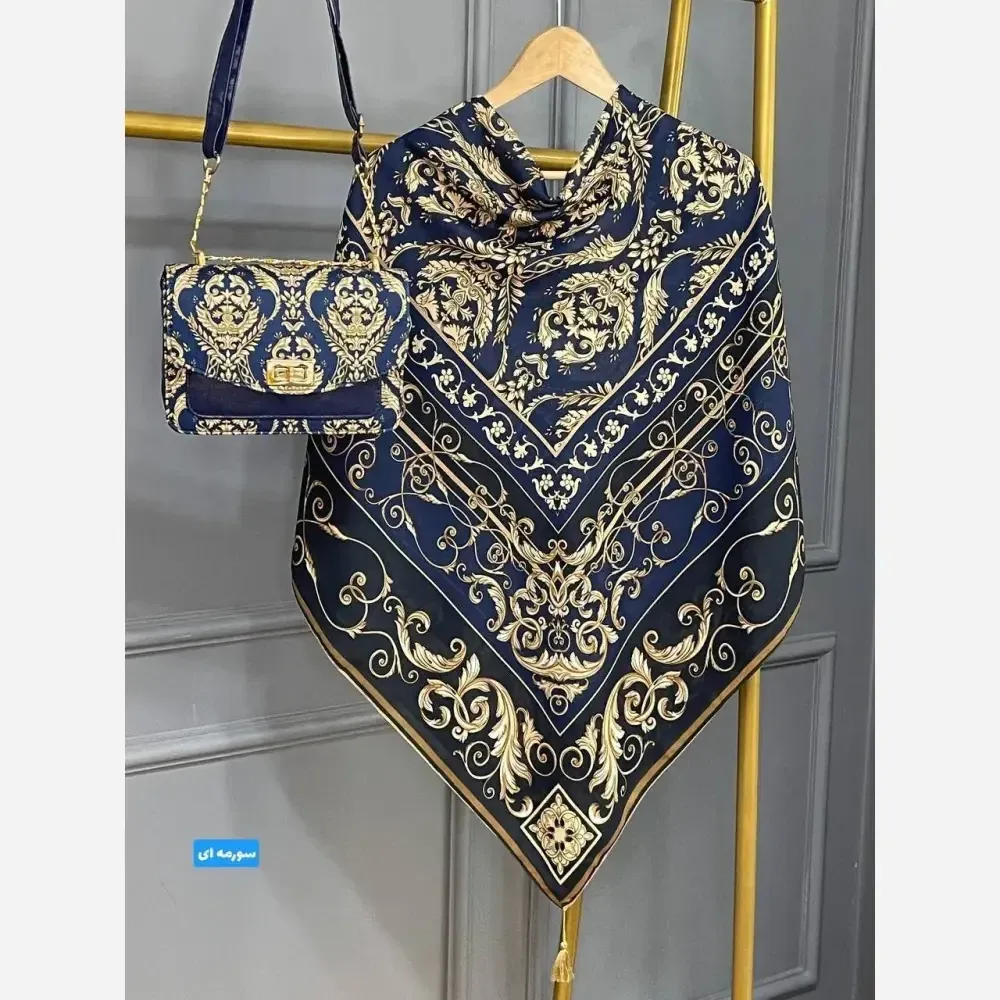ست کیف و روسری الیزابت با کیف مخمل و چرم و روسری نخی منگولهدار