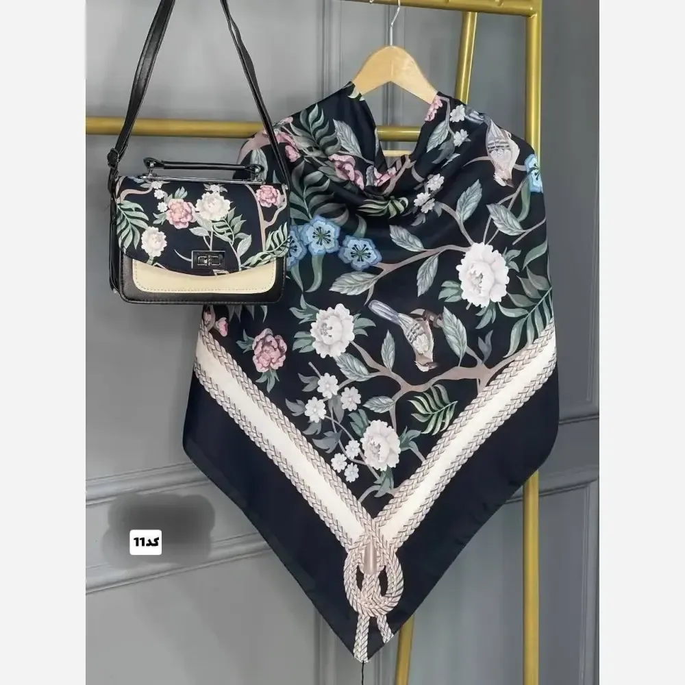 ست کیف و روسری گلسا جنس مخمل و چرم صنعتی با روسری نخی منگولهدار