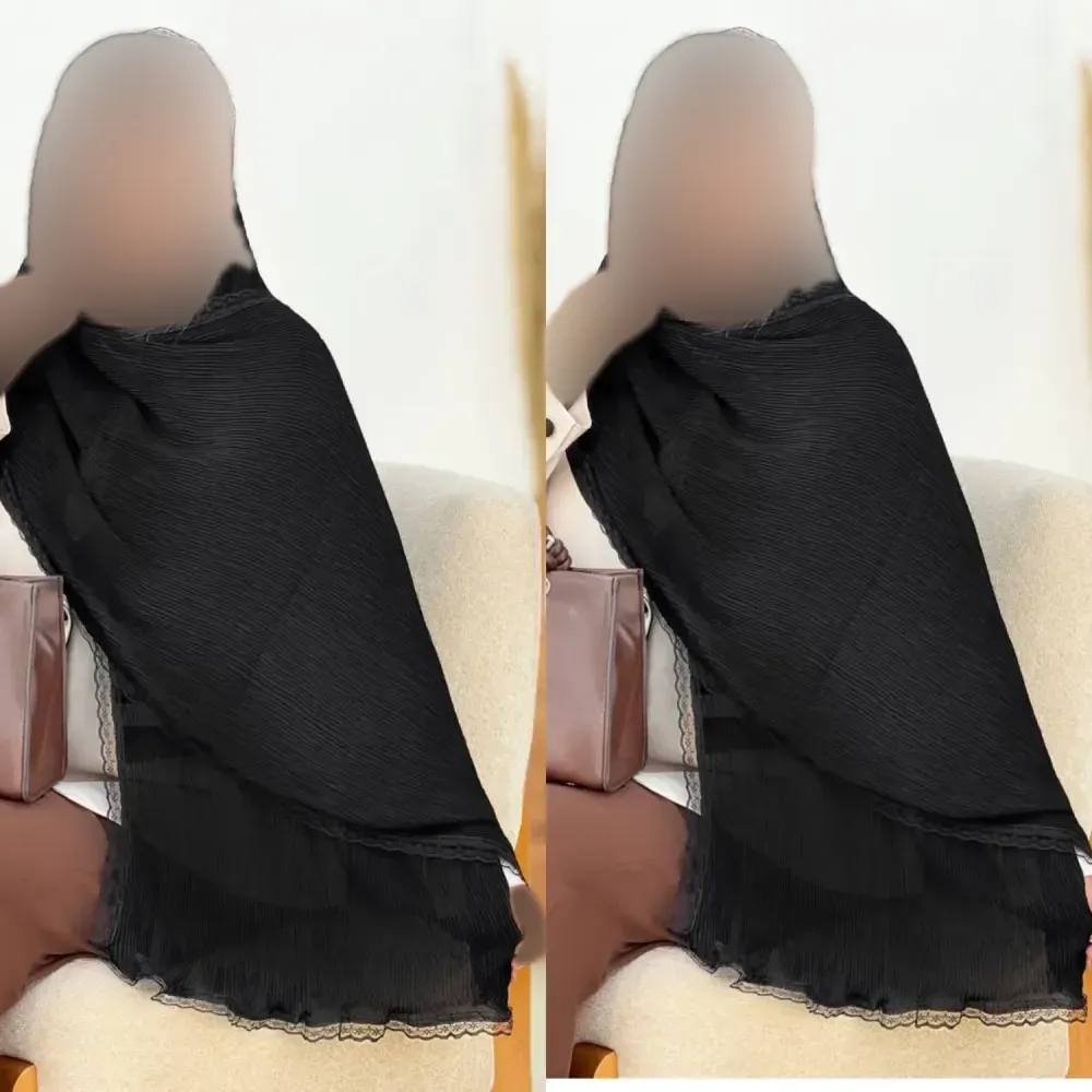 شال پلیسه لبه توری مجلسی زنانه ابعاد 180 در 75 سانتیمتر