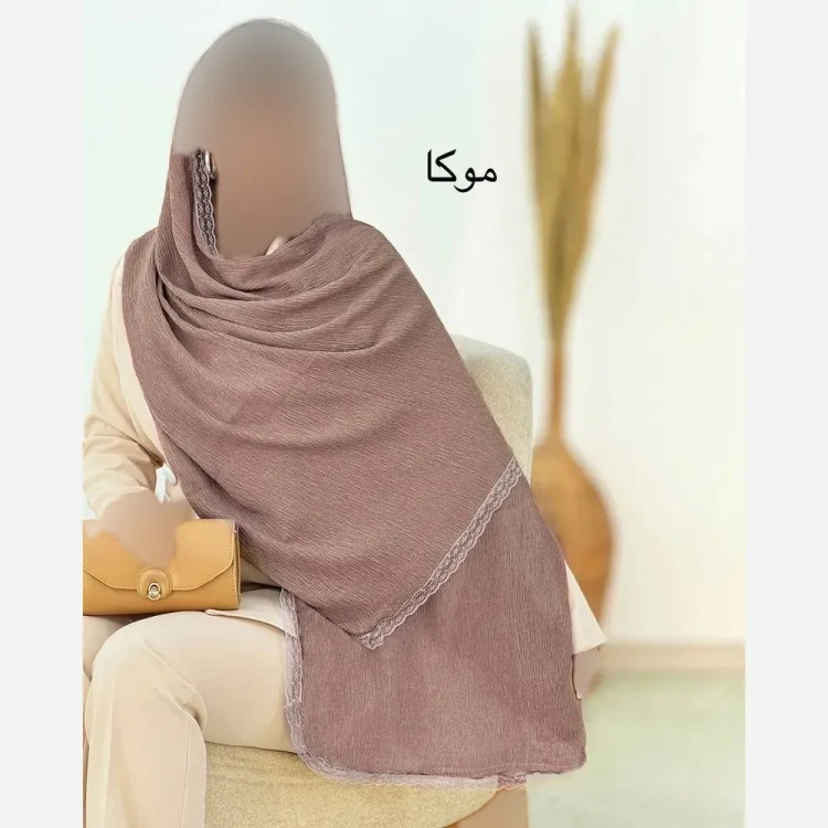 شال پلیسه لبه توری مجلسی زنانه ابعاد 180 در 75 سانتیمتر