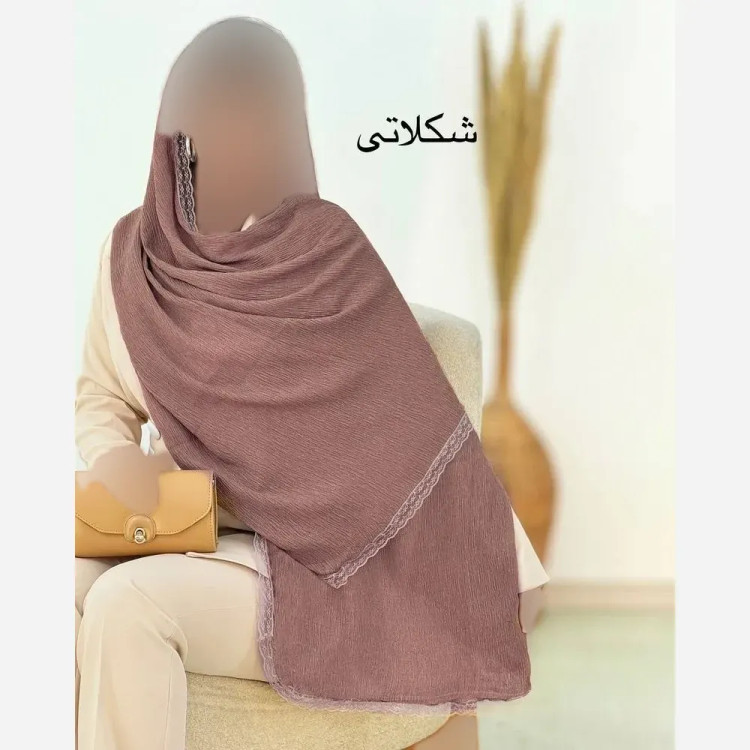 شال پلیسه لبه توری مجلسی زنانه ابعاد 180 در 75 سانتیمتر
