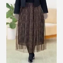 دامن زنانه طرح پلنگی جنس تور با آستر قد 95 فری سایز مناسب 38 تا 46