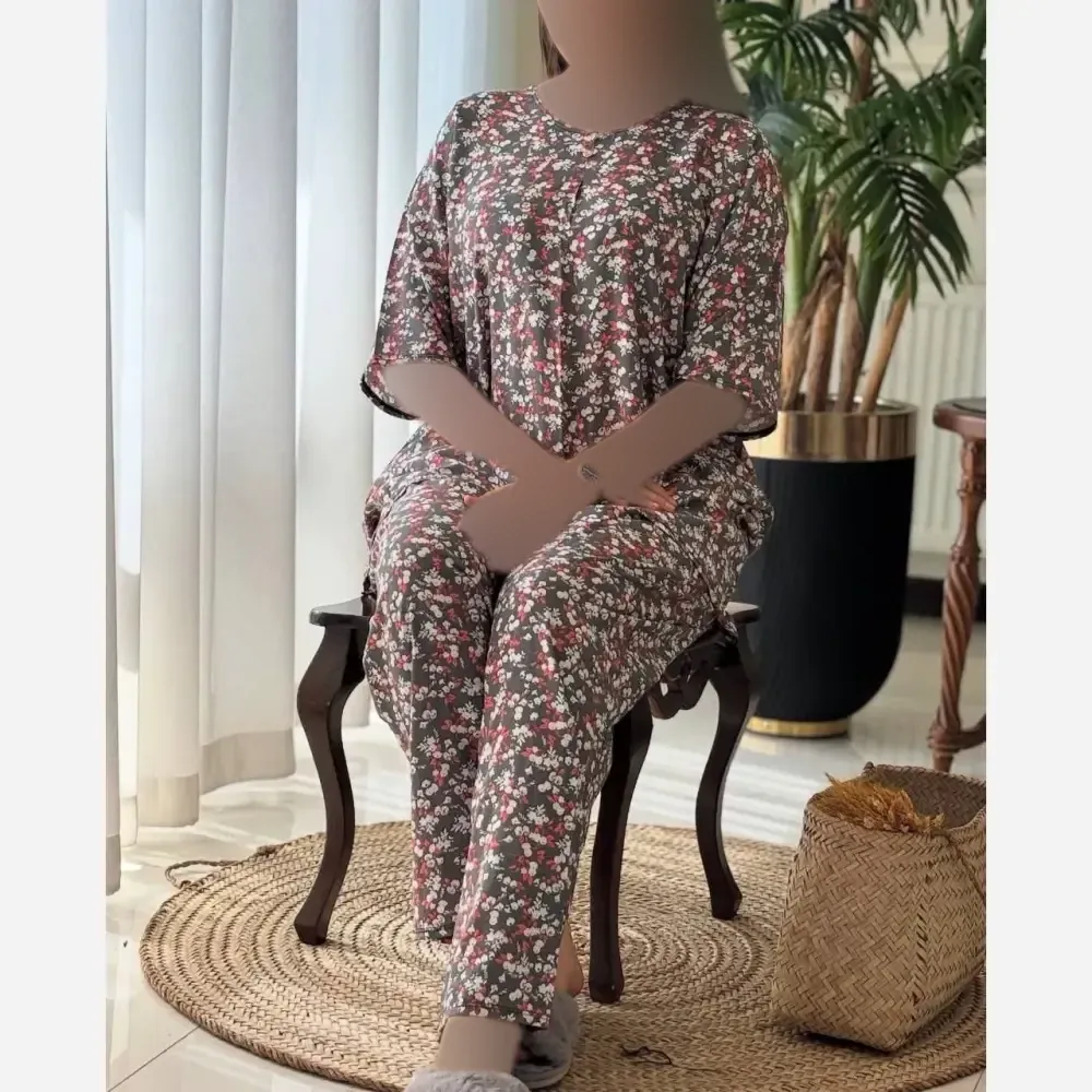 ست لباس زنانه تمام نخ مدل آبان فری سایز 38 تا 48 رنگ فیروزه ای