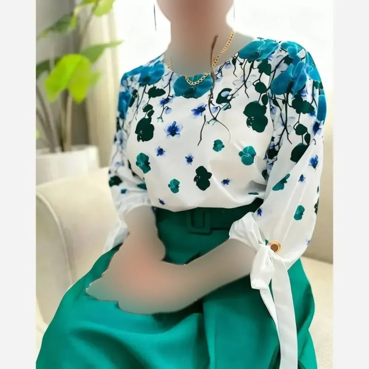 ست شومیز و شلوار زنانه مدل شکوفه جنس بوگاتی سایز فری 36 تا 46