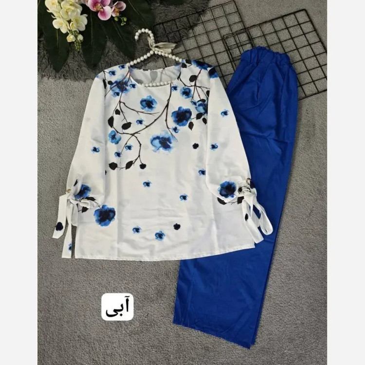 ست شومیز و شلوار زنانه مدل شکوفه جنس بوگاتی سایز فری 36 تا 46
