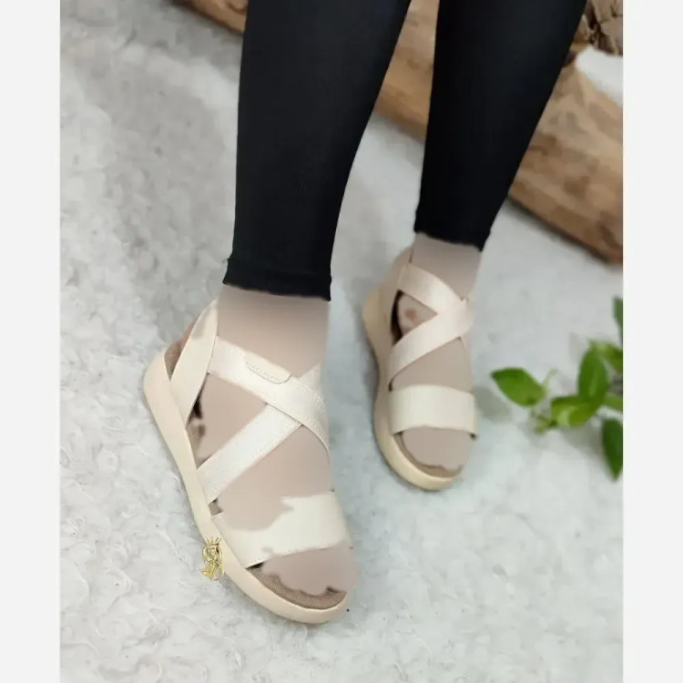 صندل طبی زنانه مدل هپی کشی با رویه چرم صنعتی و زیره PU