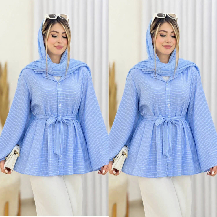 شومیز زنانه مدل شیپوری نخی وارداتی فری سایز