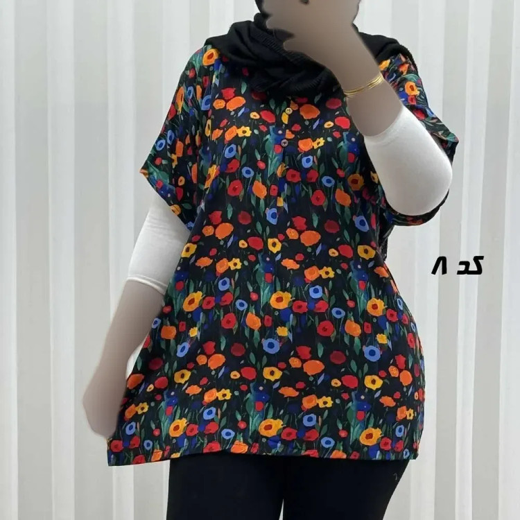 تیشرت نخی زنانه دکمهدار فری سایز مناسب تا سایز 52