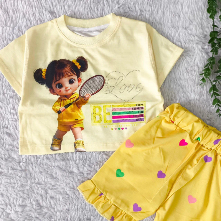 ست کراپ و شلوارک دخترانه نخی تابستانه سایز 6 ماه تا 5 سال