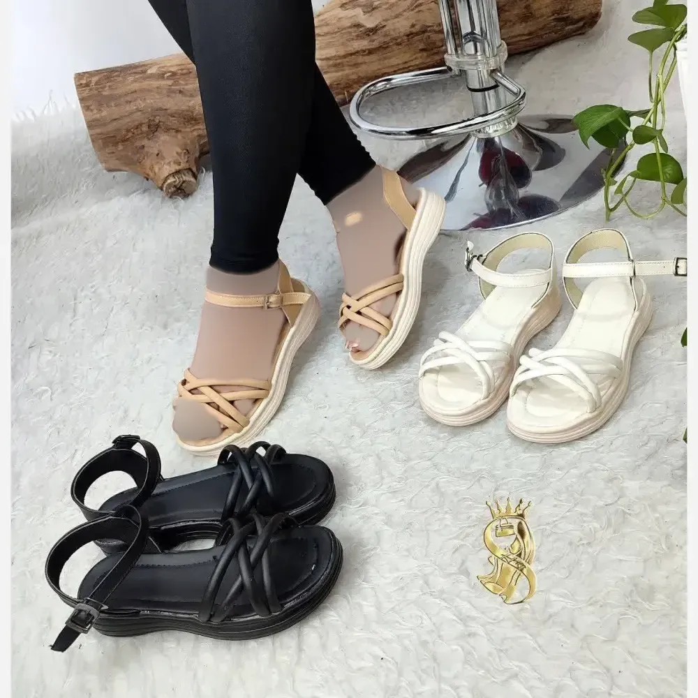 صندل طبی زنانه مدل پروا چرم صنعتی رنگ مشکی نسکافه ای کرم