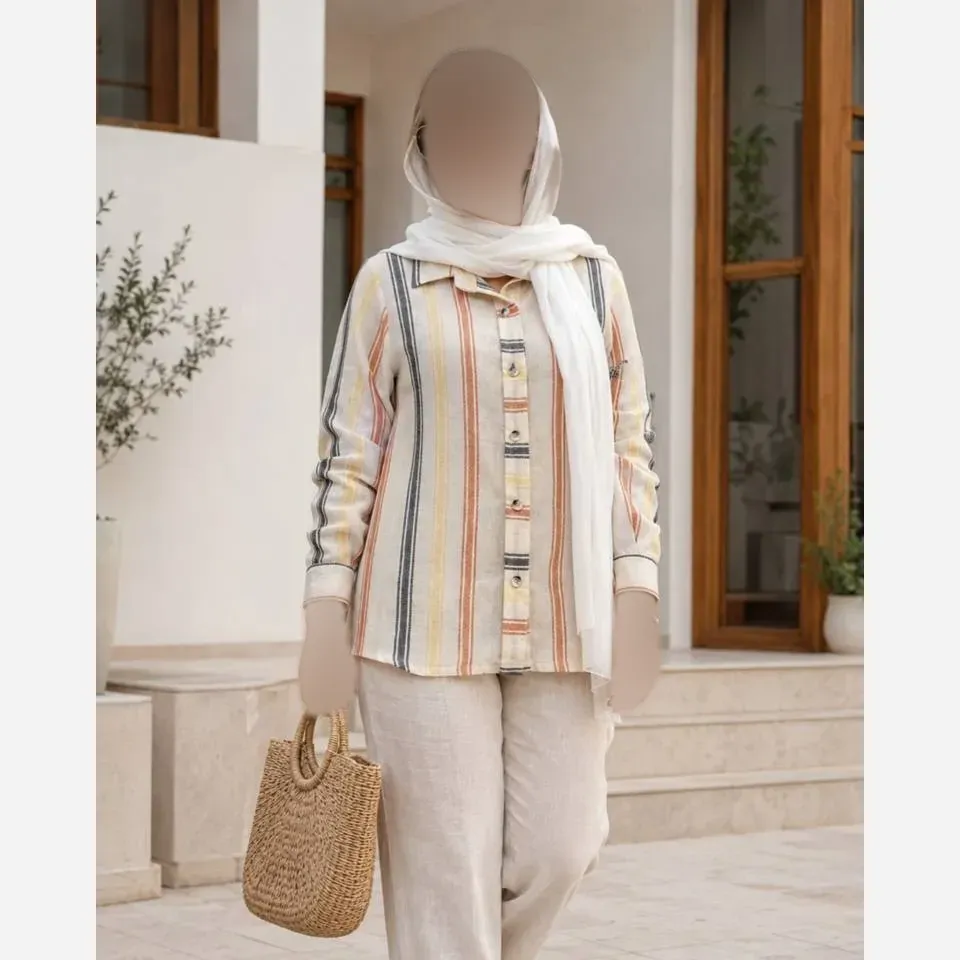 شومیز یقه مردونه لینن ترک درجه یک مدل ژینا
