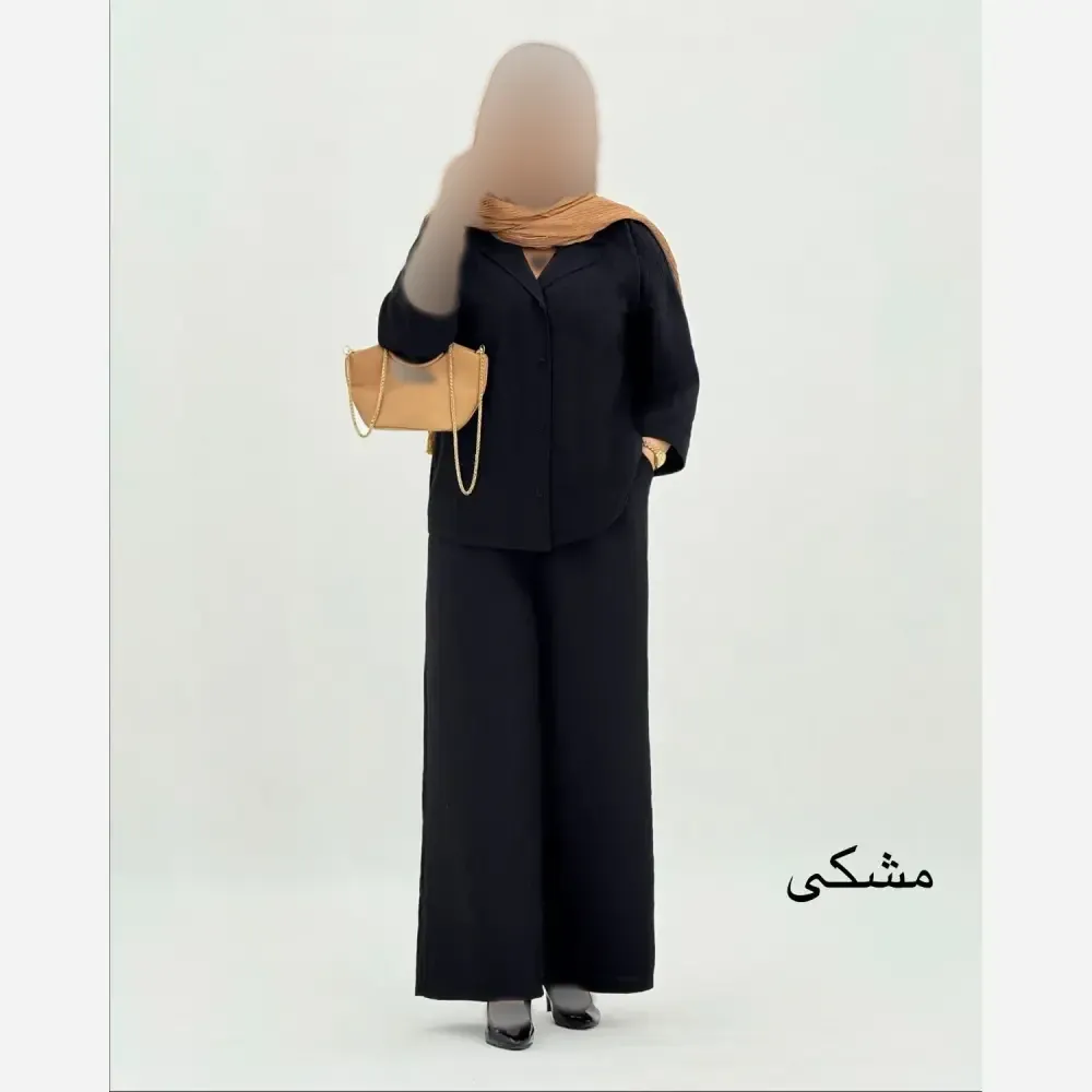 ست شومیز شلوار زنانه آنیسا جنس شانتون کتیبه فری سایز 38 تا 50