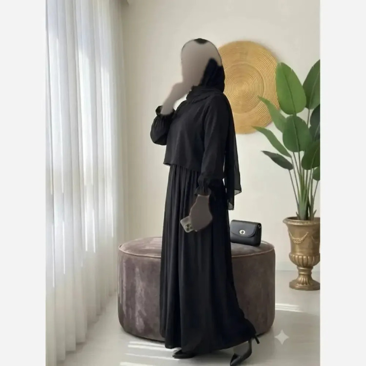 عبا دو تیکه مهلا جنس الیزه درجه یک مشکی فری سایز مروارید دوزی شده