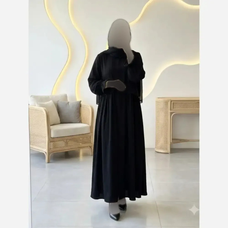 عبا دو تیکه مهلا جنس الیزه درجه یک مشکی فری سایز مروارید دوزی شده