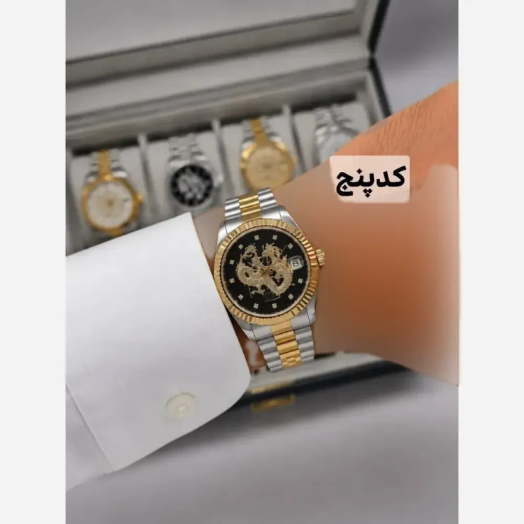 ساعت مچی عقربه ای مردانه رولکس مدل دراگون بند استیل تقویم دار