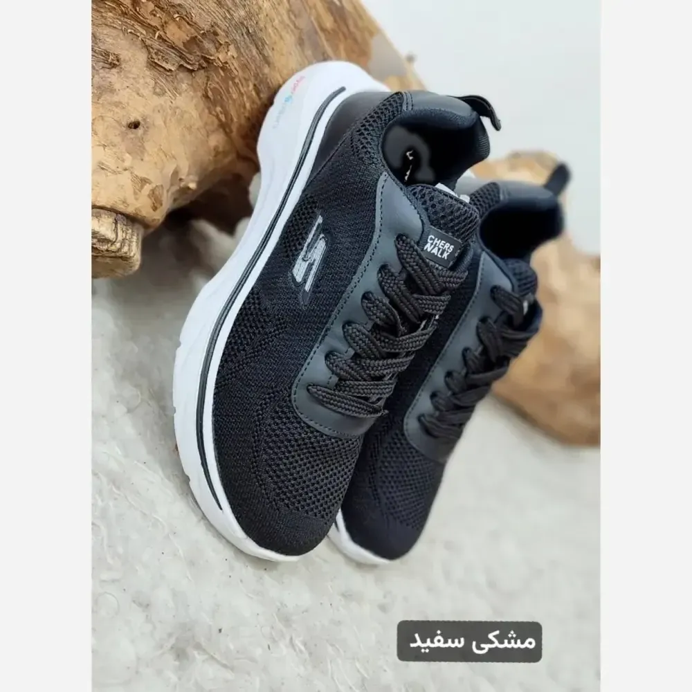 کتونی اسکیچرز بافت مدل ماساژوری کفی طبی رنگ طوسی مشکی سفید
