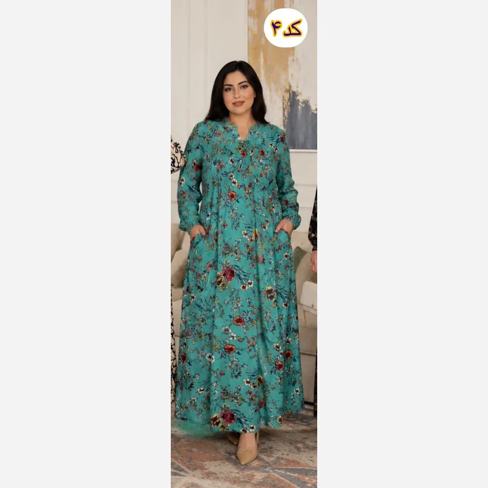 پیراهن ساحلی زنانه نخی فری سایز مناسب شیردهی بلند جیب دار