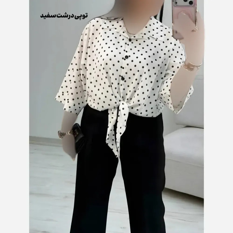 شومیز گره ای آیسو جنس کرپ الیزه چاپی فری سایز