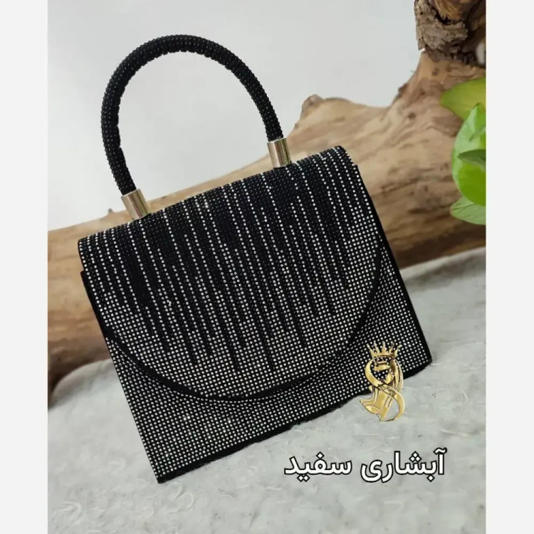 کیف مجلسی چرم صنعتی نگینی مدل نگارین با بند دوشی