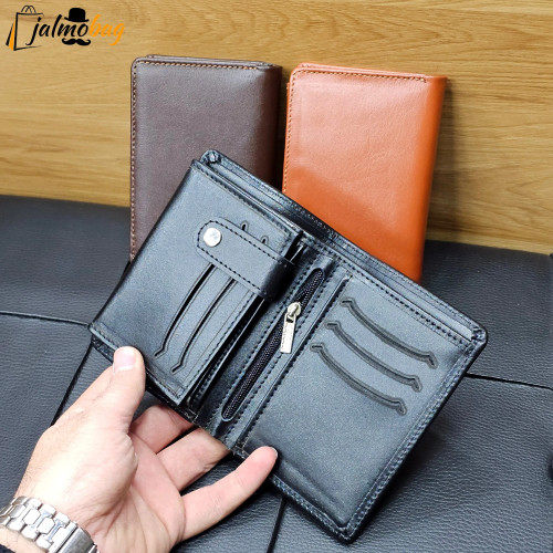 کیف پول جیبی چرم طبیعی گاوی دوخت تمیز با جای اسکناس و جاکارتی