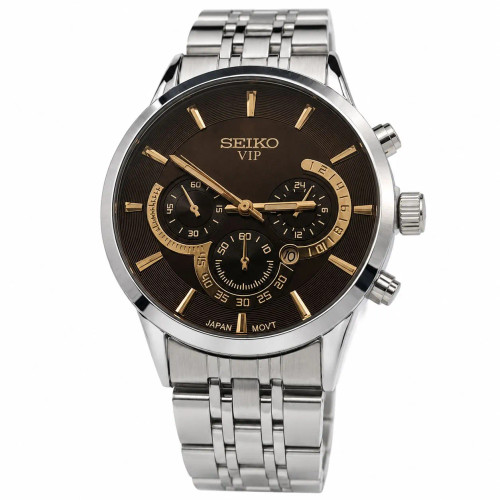 ساعت مردانه سیکو استیل صفحه مشکی طرح سه موتور موتور ژاپن تقویمدار