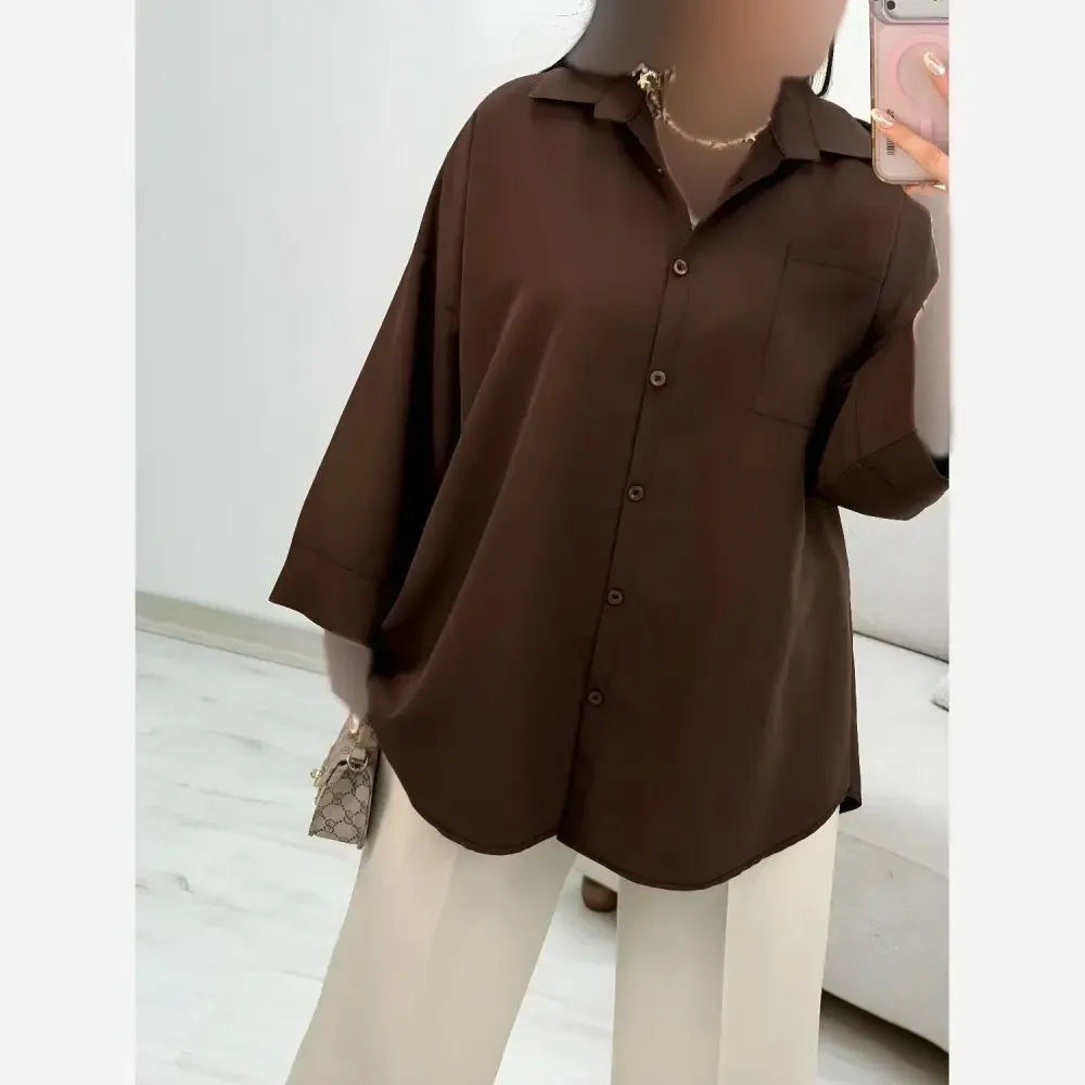 شومیز تک جیب ترمه جنس پری خنک و سبک فری سایز